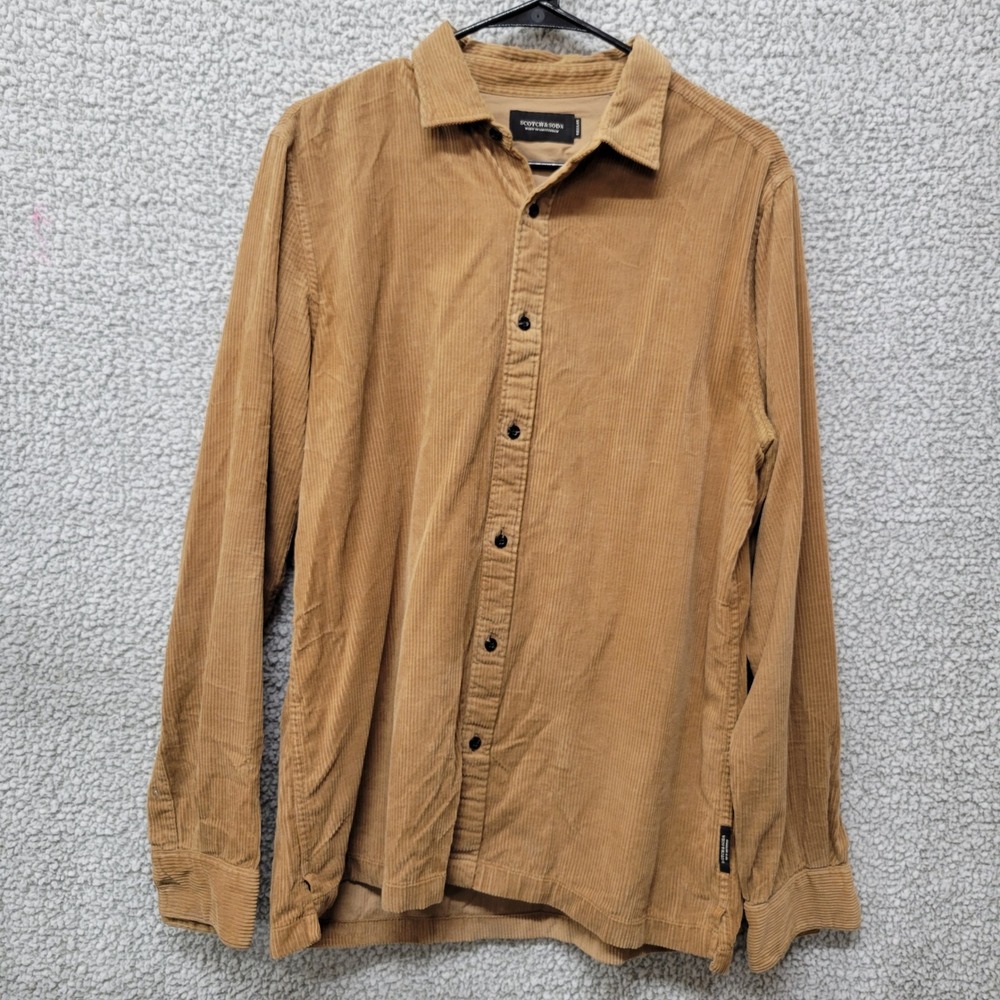 Scotch & Soda Mens 12oz Corduroy Button Down Shirt Regular Fit Tan Brown L/S
